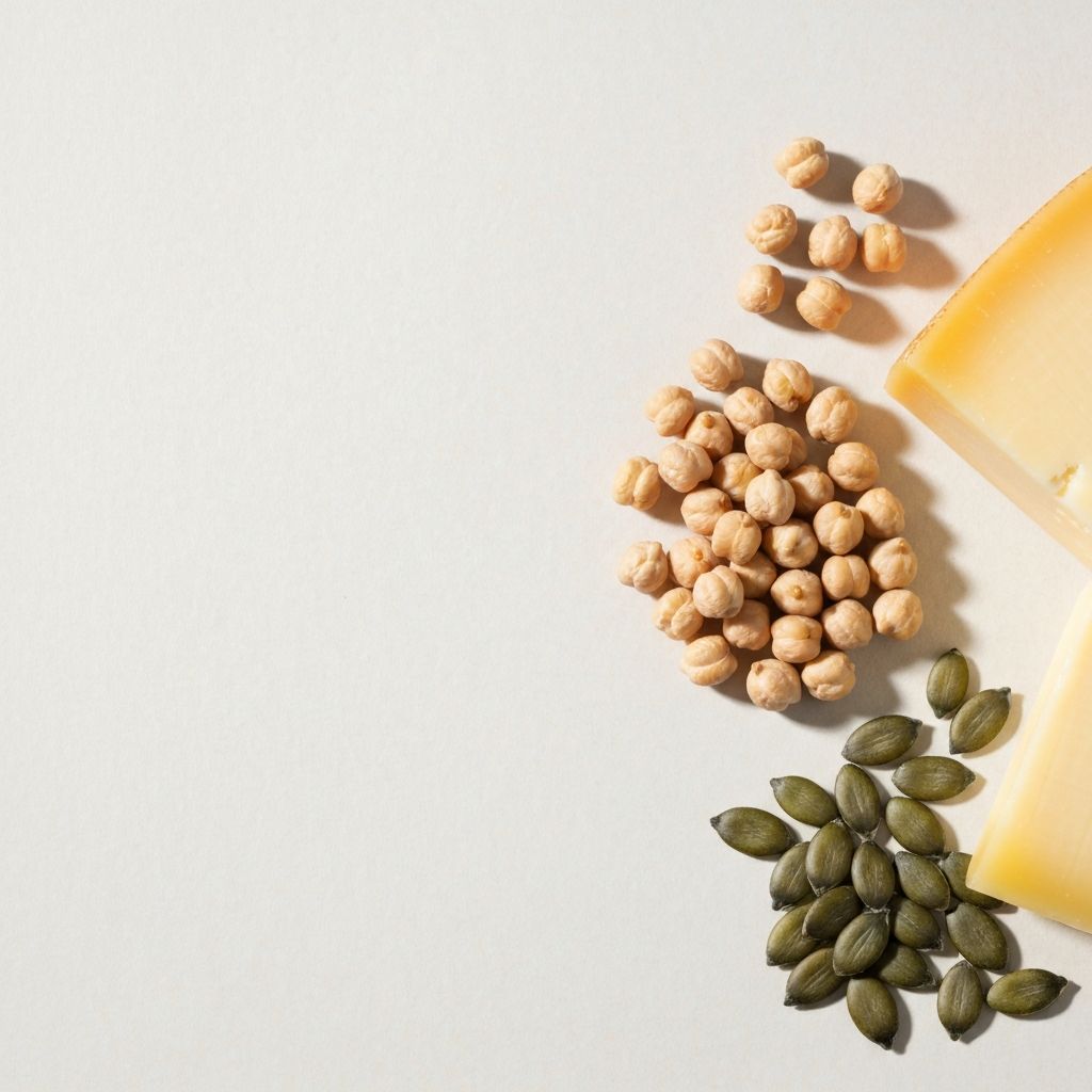 Zinc-rich foods: chickpeas, pumpkin seeds, and natural cheese